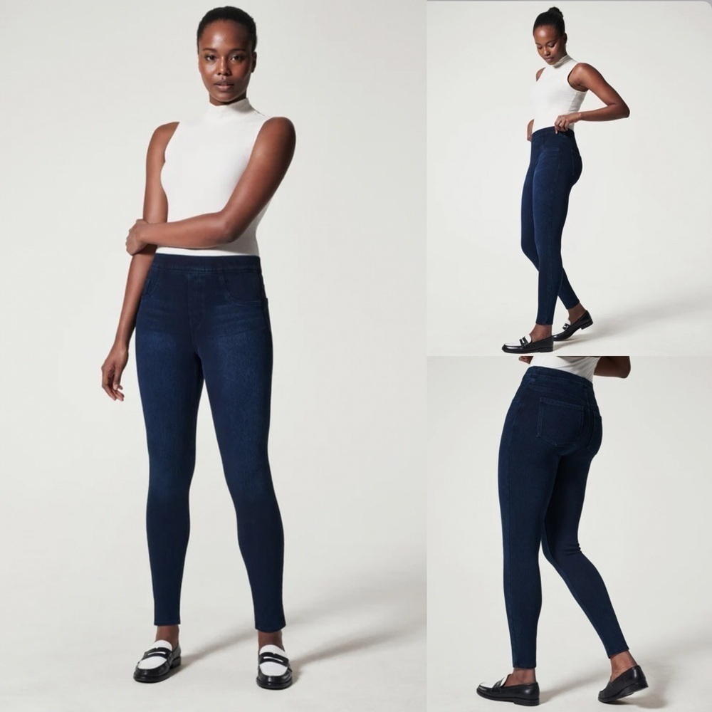 SPANX Womens Twilight Rinse Dark Wash Jeanish Ankle Leggings Size Petite XS
